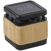 Bambusowy głośnik bezprzewodowy, ładowarka indukcyjna 3W z nadrukiem logo - V0121-16 - Agencja Point