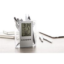 Crystalline - reklamowy pojemnik na długopisy z zegarem, z logo - AP813012 - Agencja Point