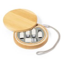 Reklamowy kabel doładowania, w bambusowym etui z logo - V1361-00 - Agencja Point